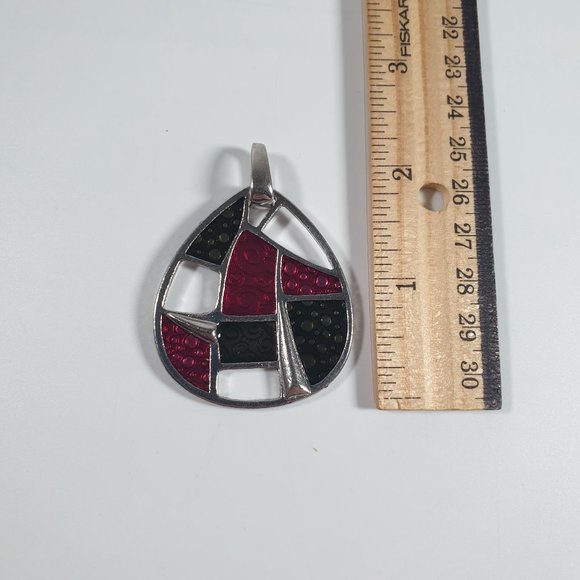 Art Deco Teardrop 2" Necklace Pendant Slide Plum Olive In A Silver Tone Setting - Picture 3 of 4